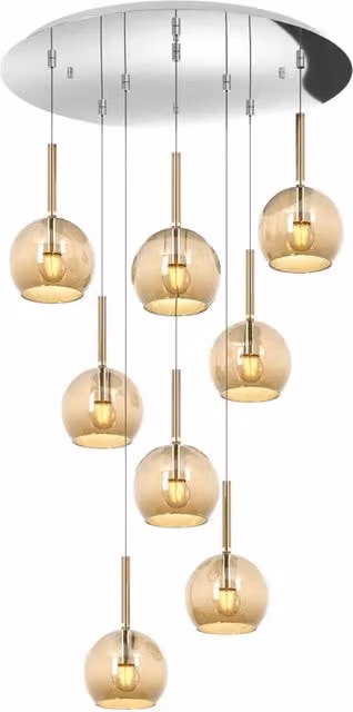 Lampadario a sospensione contemporaneo Top Light Future in metallo cromato e vetro ambra con 8 luci E27