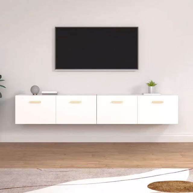 Set di 2 Armadietti a Muro Moderni in Legno Multistrato Bianco Opaco, L 100 cm x P 36,5 cm x H 35 cm