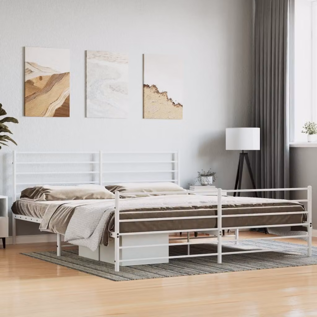 The Living Store Struttura letto con testiera e pediera in metallo bianco 200x200 cm