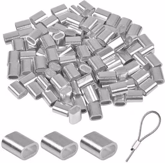 Morsetti a crimpare in alluminio da 3 mm con manicotti metallici ovali per connettori per cavi in acciaio – color argento