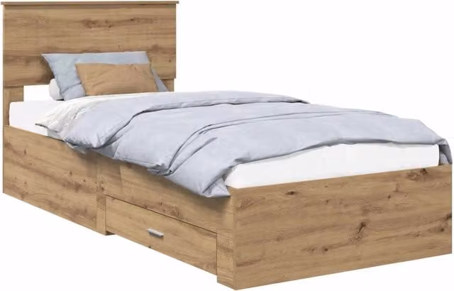 Letto singolo | Letto per adulti | Struttura del letto con testiera Rovere artigianale 90 x 200 cm
