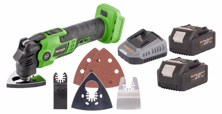 Utensile multifunzione a batteria Procraft PMT22bb 20 V Brushless + 2 batterie da 4,0 Ah + caricabatterie