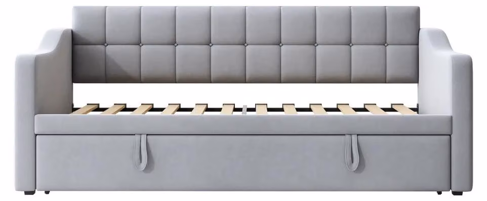 Divano letto imbottito - Divano letto multifunzionale - Larghezza materasso: 200 cm - Tessuto: velluto - Con spazio contenitore - Design moderno - Colore: grigio scuro
