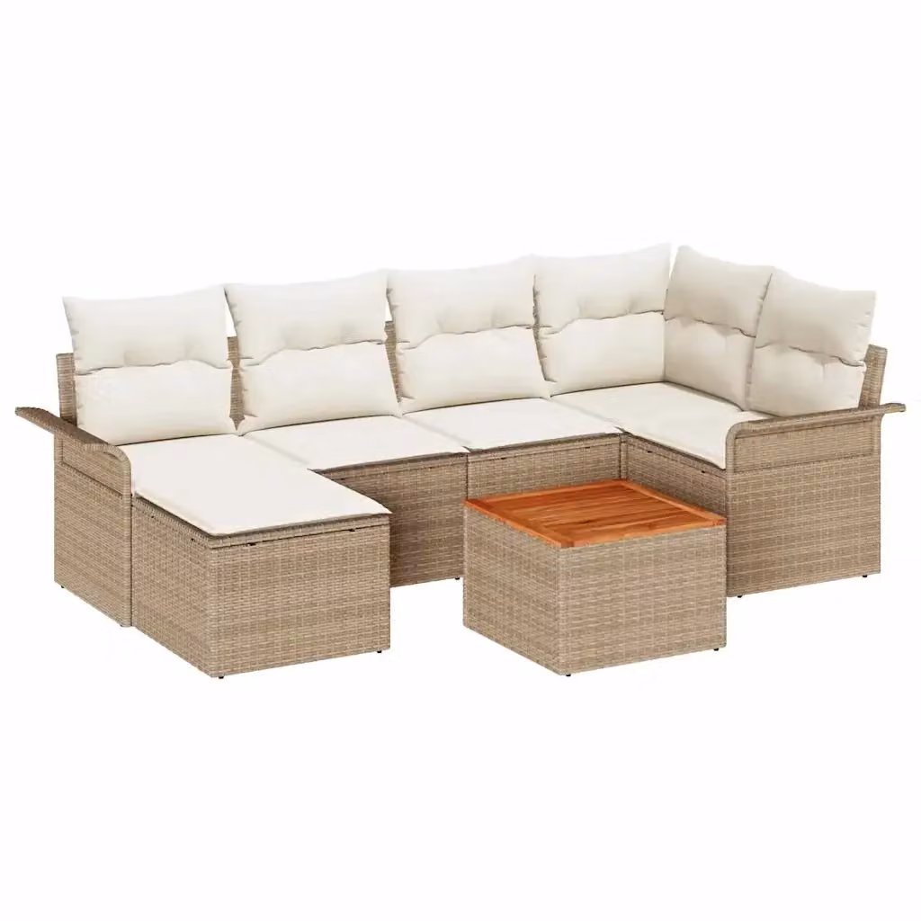 Set Divano da Giardino vidaXL 7 Pezzi Beige con Cuscini e Tavolino in Polyrattan e Metallo – 2