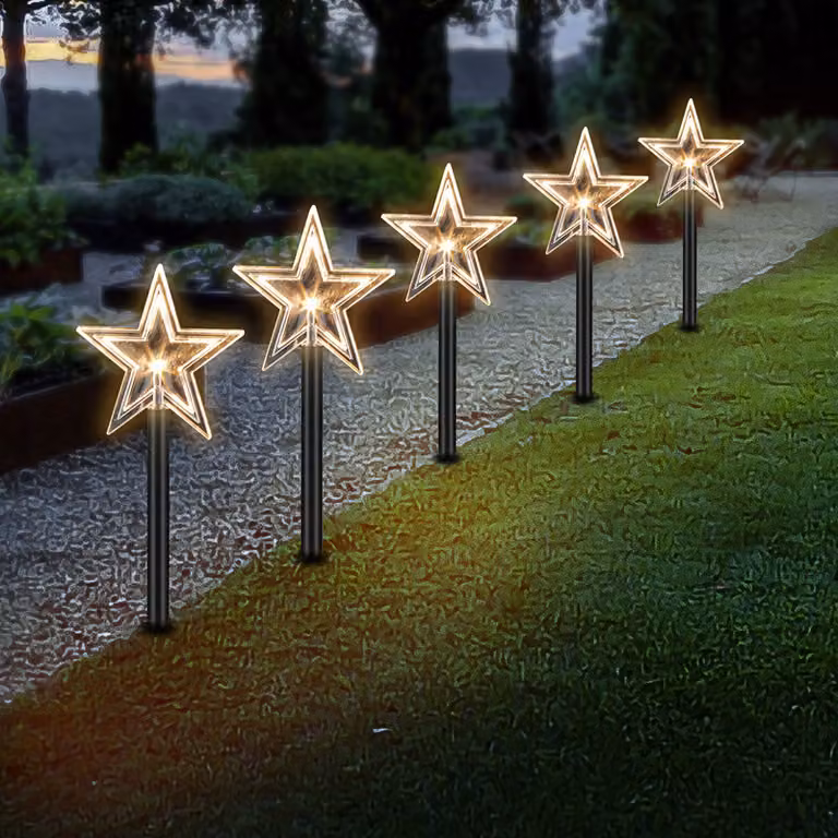 Jayseuw 5x giardino spina stella 23cm bianco caldo 6/18h timer 1,6m bastoni di luce, luci da giardino LED stelle luci di Natale decorazione giardino esterno impermeabile, luci di Natale decorazione