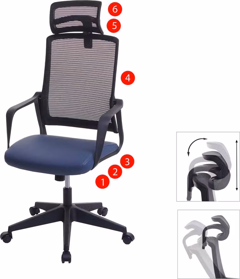Sedia da ufficio HWC-J52, sedia girevole da scrivania, poggiatesta ergonomico, Pelle finta ~ blu-grigio