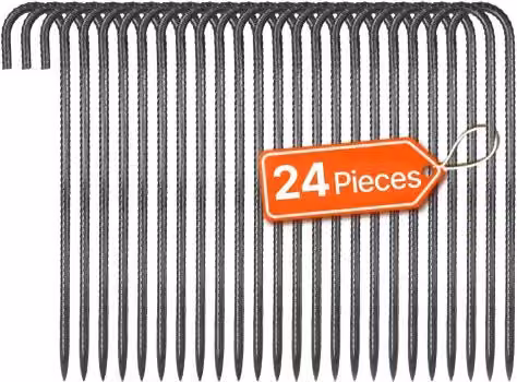 Set di 24 picchetti per recinzioni VEVOR in acciaio galvanizzato nero con gancio a J e punta scalpellata, diametro 10 mm, lunghezza 40,6 cm