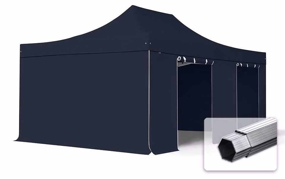 TOOLPORT 4x6m gazebo pieghevole PES con laterali, PROFESSIONAL alluminio, nero