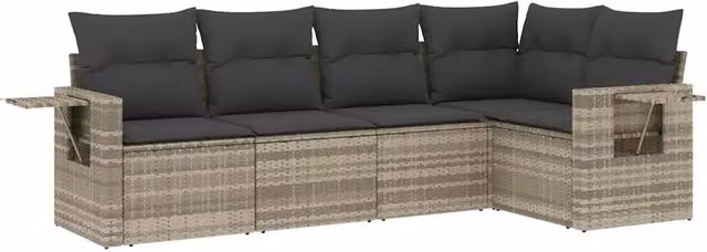 Set Divano da Giardino 5pz | Set Salotto da Giardino con Cuscini Grigio Chiaro Polyrattan