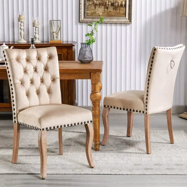 Sedia da pranzo (sedia da cucina, sedia da soggiorno con battente porta unico sul retro, 2 pezzi), sedia imbottita con finiture a borchie, gambe in le