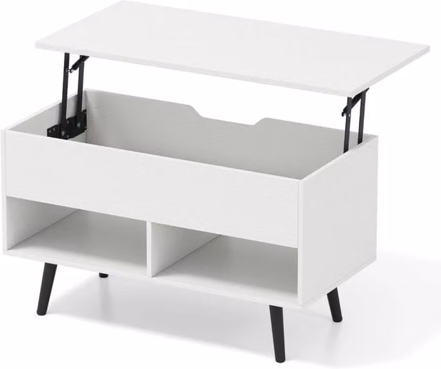 Tavolino da soggiorno moderno Design Mania in legno e metallo bianco con meccanismo lift e scomparto nascosto L/P/H: 80 x 60 x 40 cm – 1