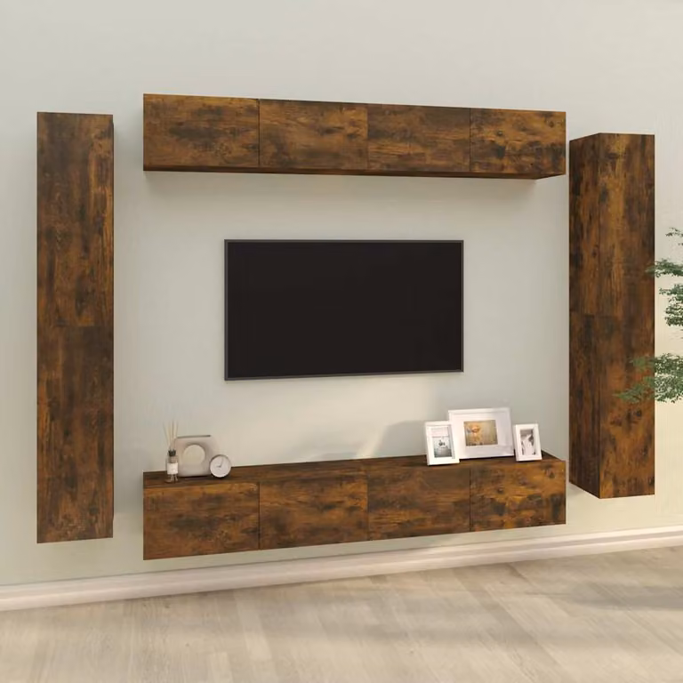 Set di mobili porta TV da 8 pezzi vidaXL in legno multistrato e MDF color rovere fumo per soggiorno