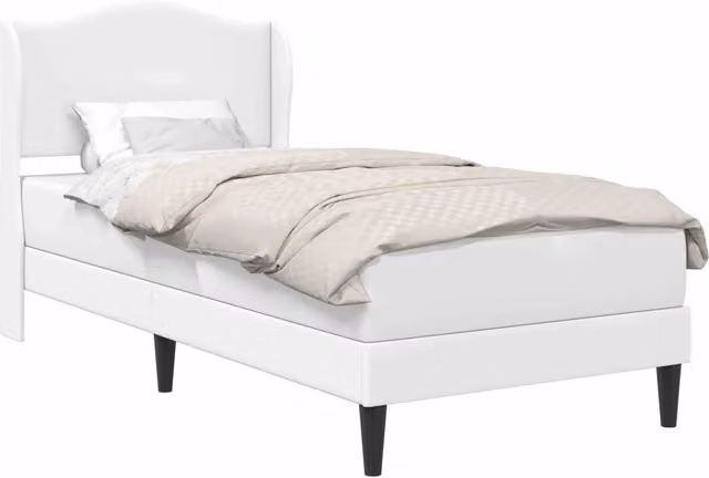 Letto singolo moderno con testiera in similpelle bianco, L/P/H: 200 x 90 x 101 cm