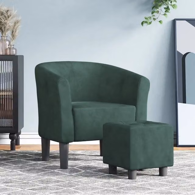 Divano Sedia-Poltrona Cabriolet con Poggiapiedi Verde Scuro in Velluto 400352