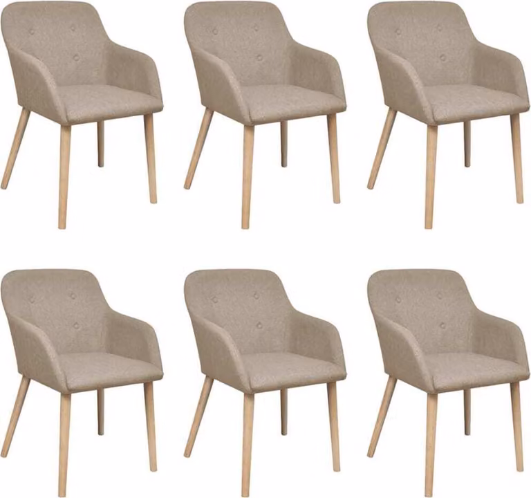 The Living Store Sedie da pranzo 6 pz. Tessuto beige e legno massiccio di quercia