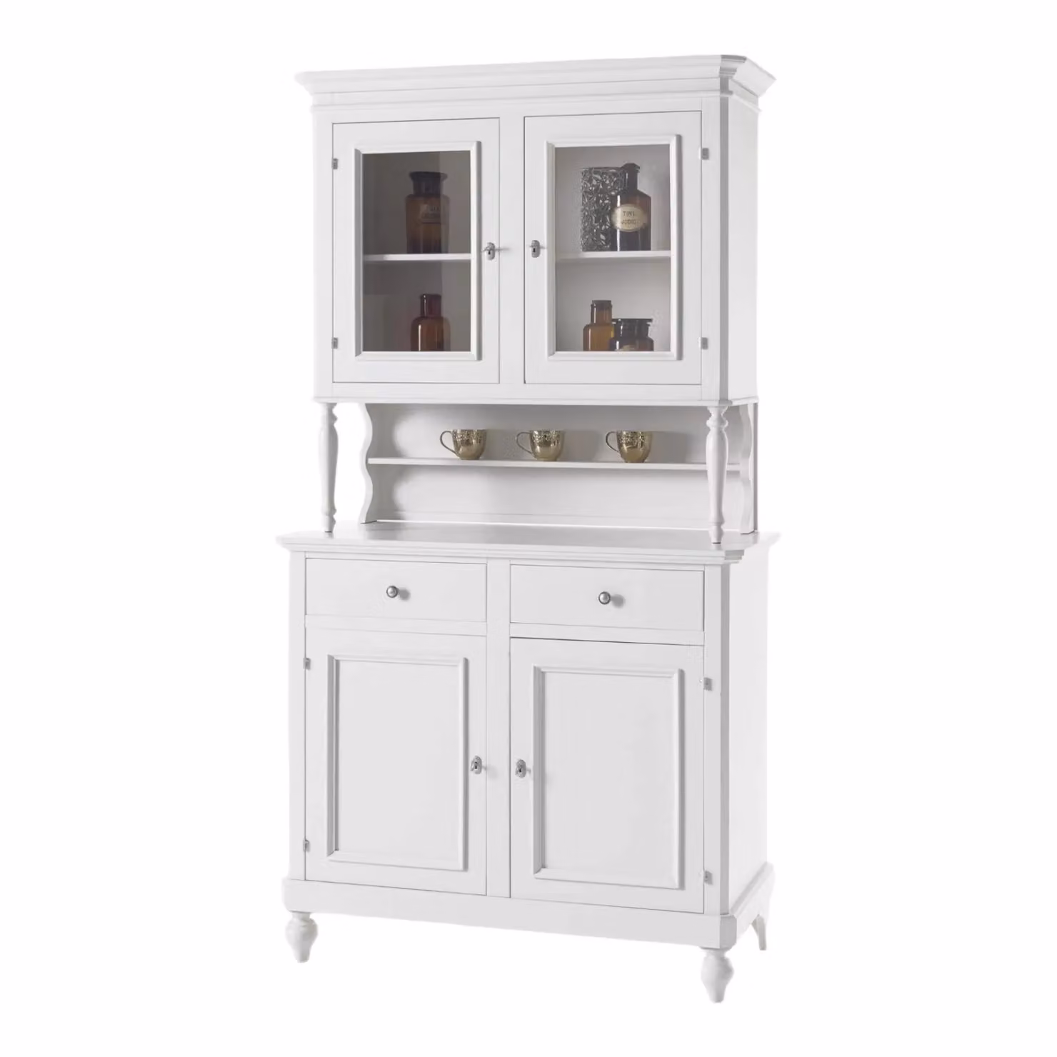 Cristalliera Napoletana a 4 ante in legno massello bianco Mobili 2G L/P/H: 112 x 40 x 206 cm