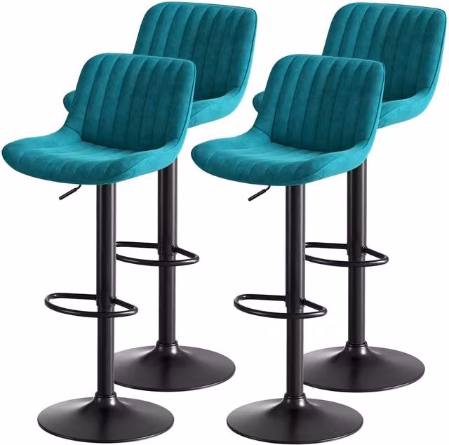 Set 4 sgabelli da bar girevoli regolabili ¨C Minimal ¨C Velluto blu gambe in metallo