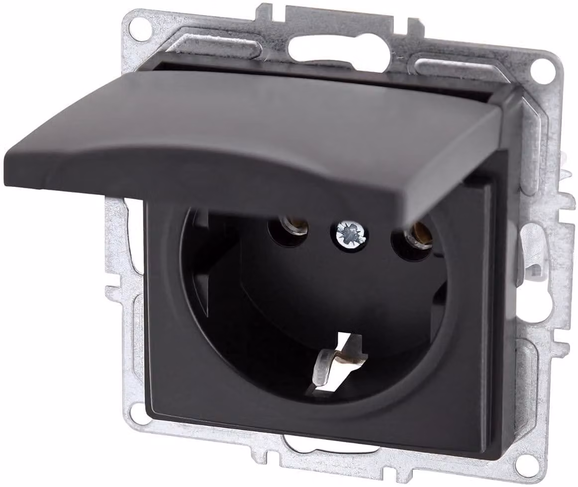 Prese elettrica con copertura, morsetto a innesto, serie G1, colore nero