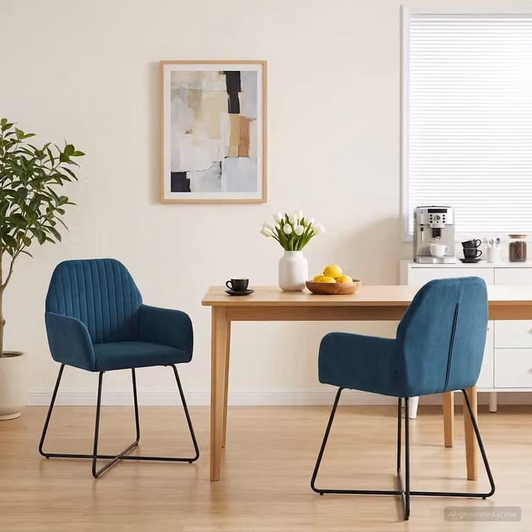 Set di 2 sedie da pranzo vidaXL in velluto blu con struttura in metallo, L: 55 cm, P: 50 cm, H: 84 cm