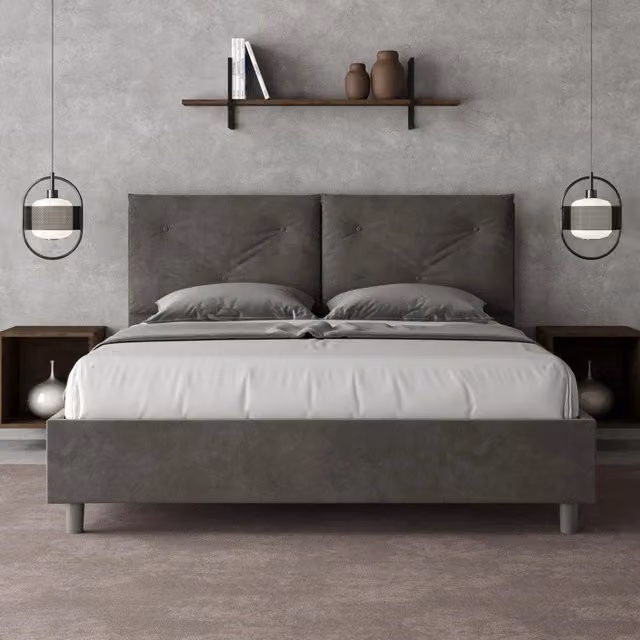 Letto matrimoniale alla francese Ityhome imbottito in microfibra grigio L/P: 150 x 200 cm