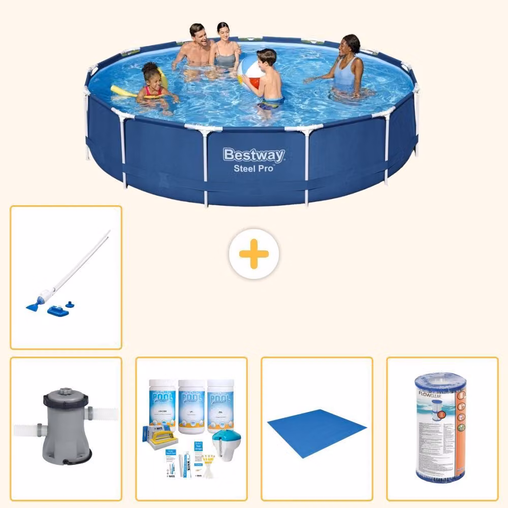 Piscina gonfiabile Bestway Steel Pro, rotonda, dimensioni 396x84 cm, composta da 6 parti, modello S22113