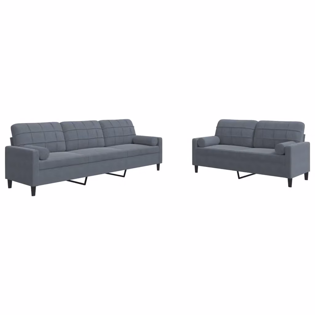 Set di 2 divani moderni vidaXL in velluto grigio con cuscini e struttura in metallo – 2