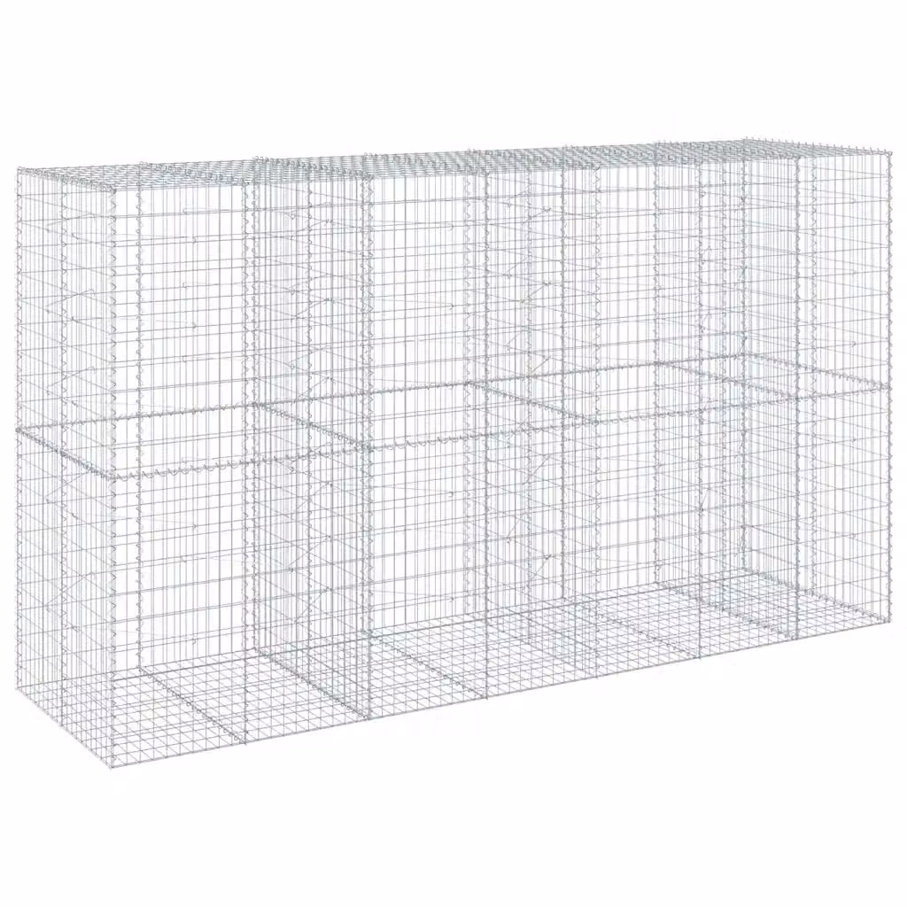 vidaXL Cesto Gabbione con Copertura in Ferro Zincato Argento L/P/H: 350 x 100 x 200 cm – 2
