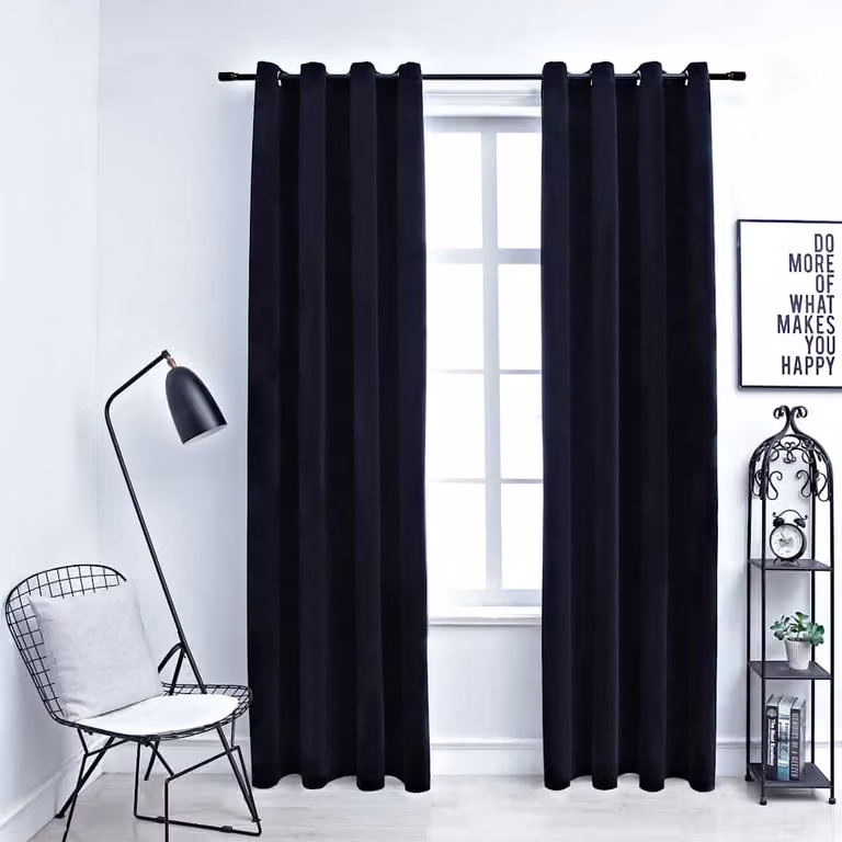 Set di 2 tende oscuranti vidaXL in velluto nero con anelli, L 140 cm x H 245 cm