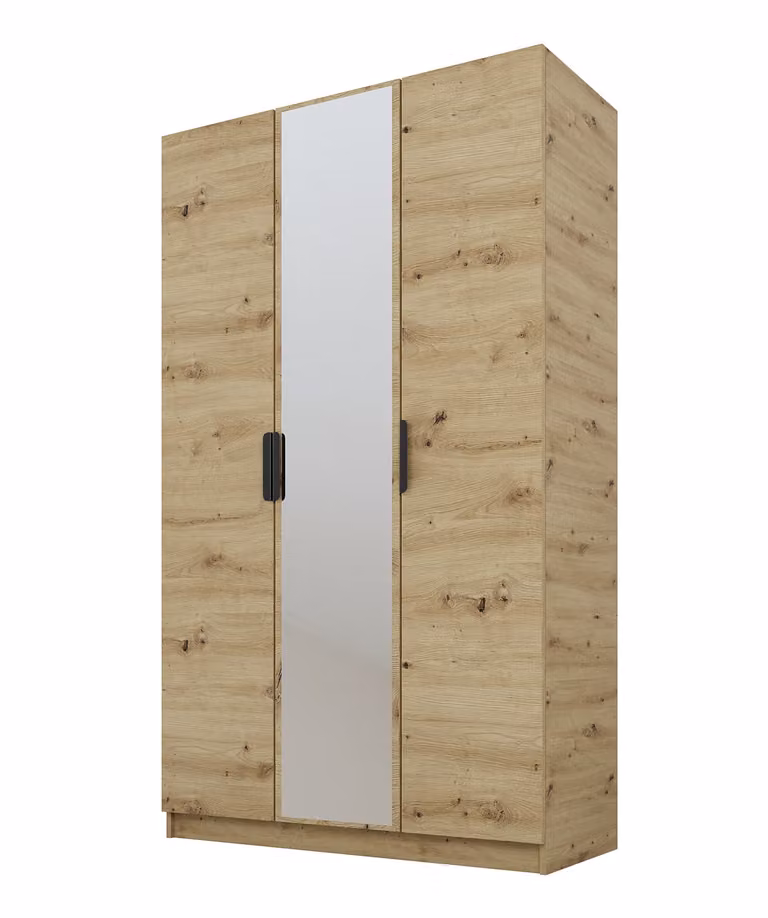 PAWS MOBEL Armadio inclinabile in rovere Artisan 120x52x200 cm, armadio a tre ante aperto con specchio, con ripiani e appendini