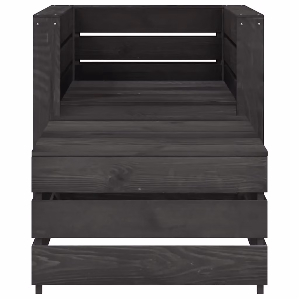 Set da giardino vidaXL composto da divano a 2 posti, poltrona lounge e tavolino da caffè in legno di pino trattato, colore grigio, con cuscini inclusi – 2