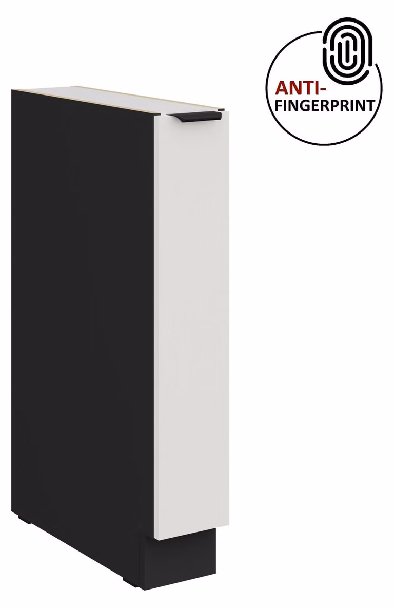 Mobile base da cucina con cassetto estraibile da 15 cm, cucina ARIA bianco ultra opaco + nero opaco, frontali di alta qualità con rivestimento anti-impronta, blocco cucina