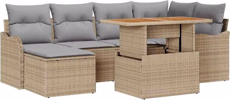 Set Divano da Giardino 7 pcs Beige Poly Rattan