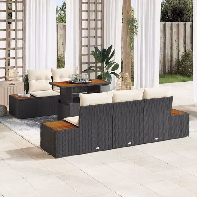 Set Divano da Giardino 6 pz Nero e Beige 3350024