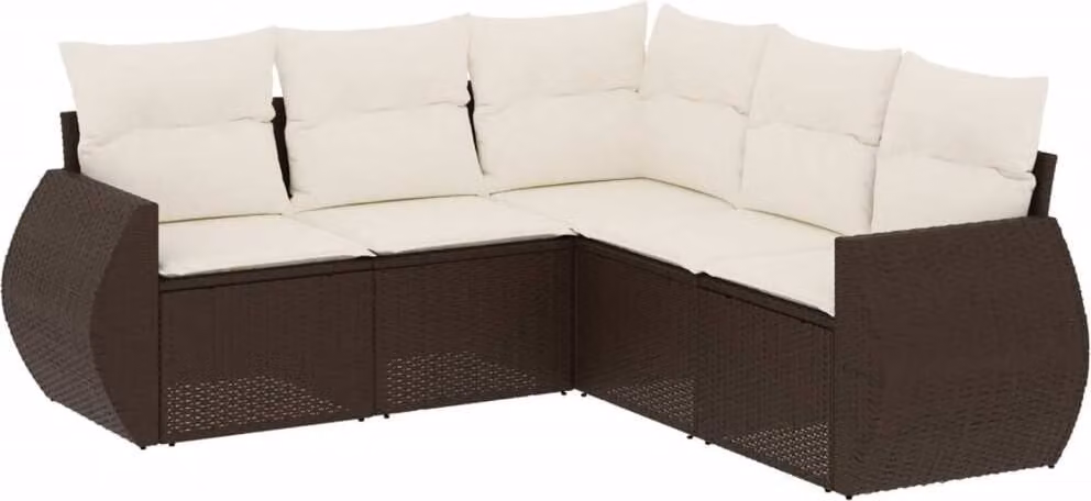 Set Divano da Giardino 5 pz con Cuscini Marrone in Polyrattan
