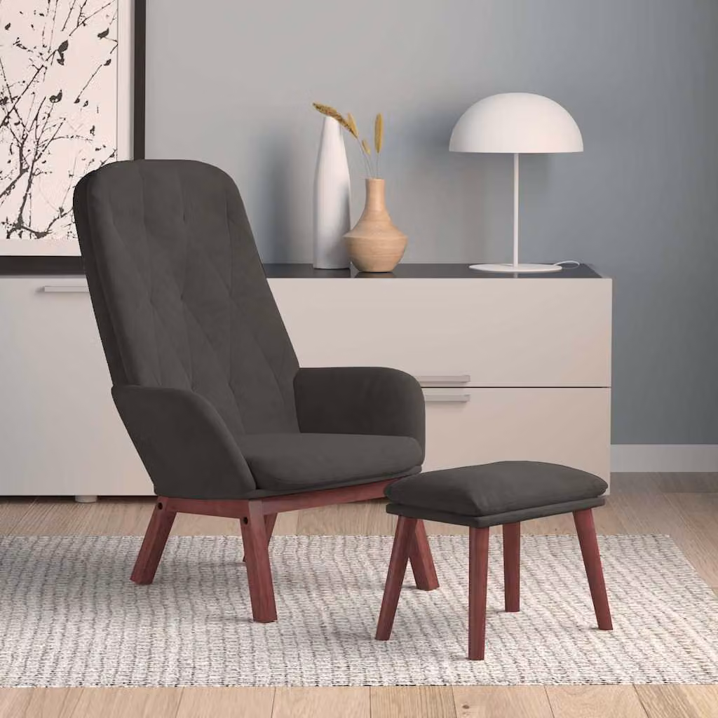 vidaXL Poltrona Relax con Poggiapiedi in Velluto Grigio con Struttura in Metallo e Legno