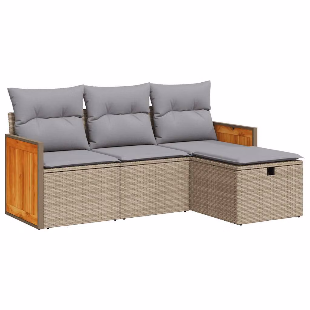 Set Divano da Giardino 4 pz con Cuscini Beige in Polyrattan