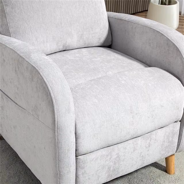 POLTRONA RECLINABILE 150¦ MAX CON POGGIAPIEDI IN TESSUTO EFFETTO LINO 68X90X106 CM GRIGIO CHIARO