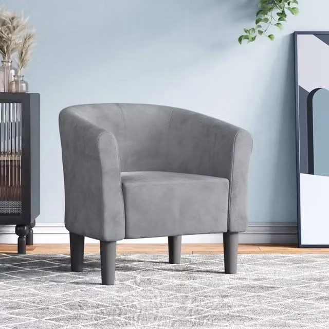 Divano Sedia-Poltrona Cabriolet Grigio Scuro in Velluto con Braccioli e Struttura in Legno e Plastica