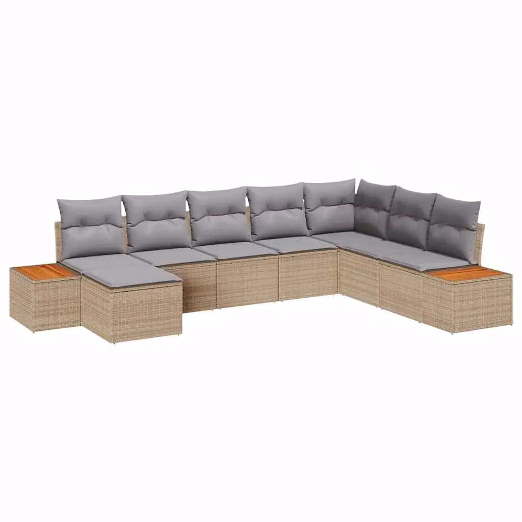 vidaXL Set Divano da Giardino 9 Pezzi con Tavolino, Ottoman e Cuscini Beige e Grigio – 2