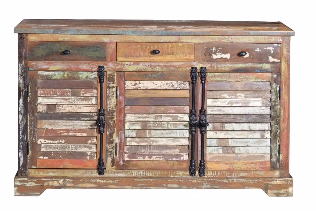 Credenza in legno di mango con decorazioni etniche astratte e finitura opaca multicolore – 2