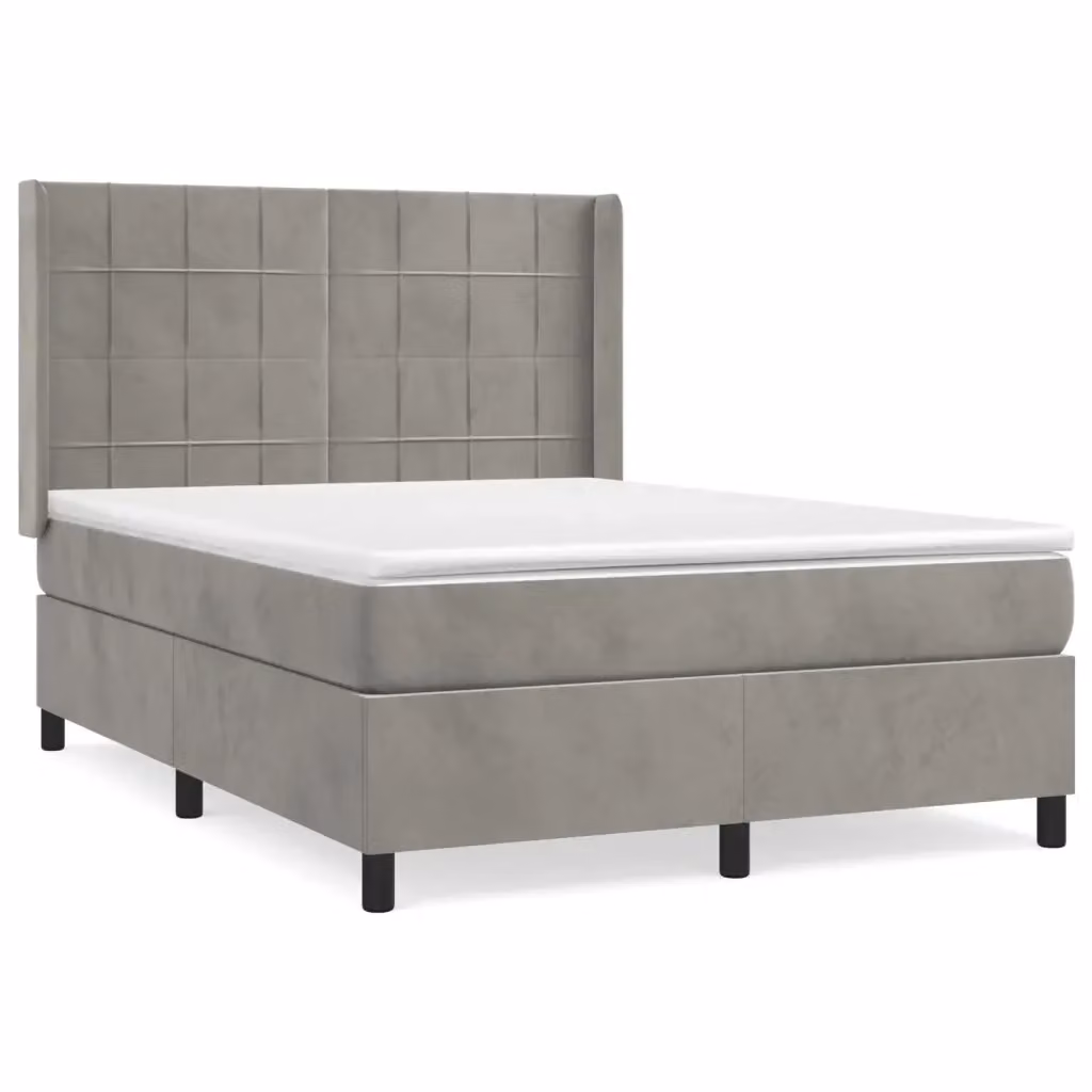 vidaXL Letto Ibrido con Giroletto a Molle e Materasso in Velluto Grigio Chiaro L/P/H: 193 x 147 x 128 cm – 2