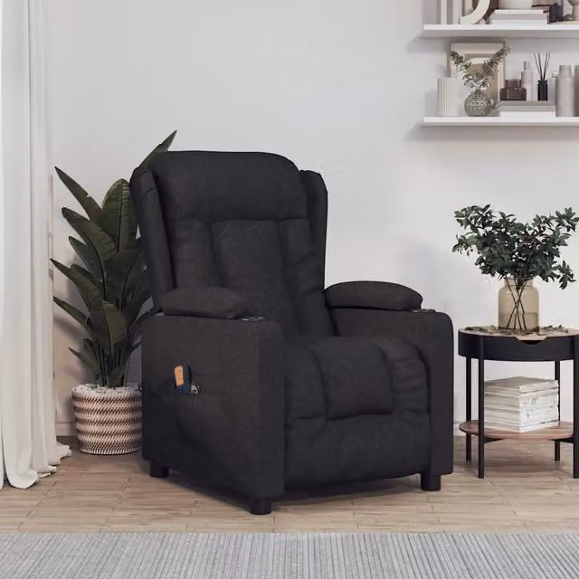 Poltrona Massaggiante Elettrica Relax vidaXL in Tessuto Nero con Braccioli