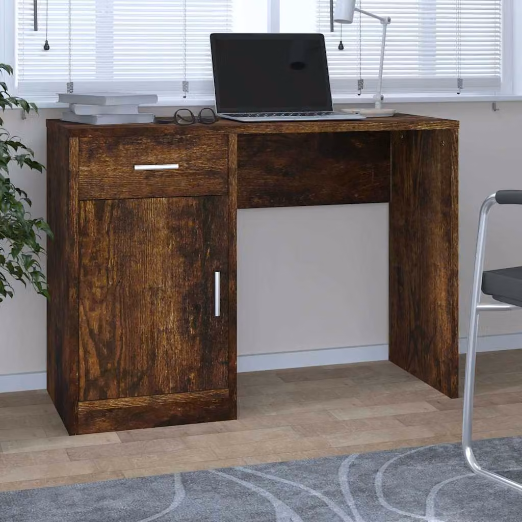 Scrivania da ufficio moderna vidaXL con cassetto in legno color marrone L 100 cm, P 40 cm, H 73 cm