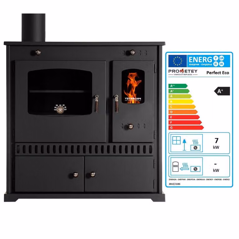 Fornello a legna Perfect ECO nero, versione sinistra - Fornello a combustione continua da 7 kW