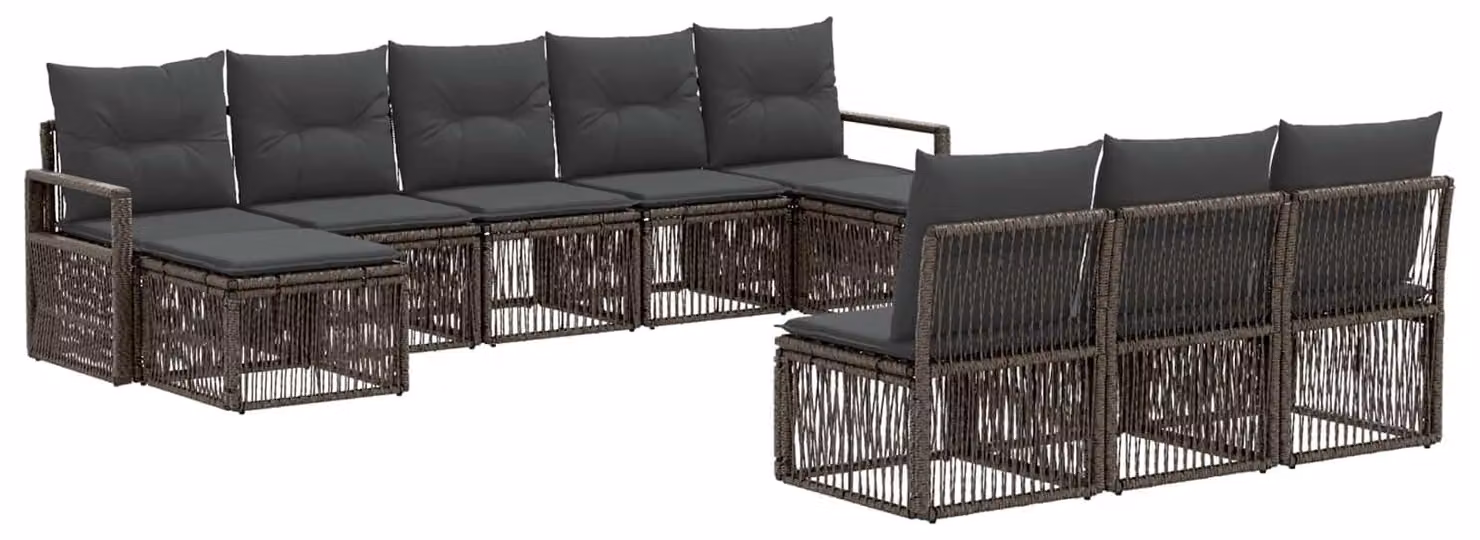 Set di divani da giardino, 10 pezzi, grigio, in rattan sintetico