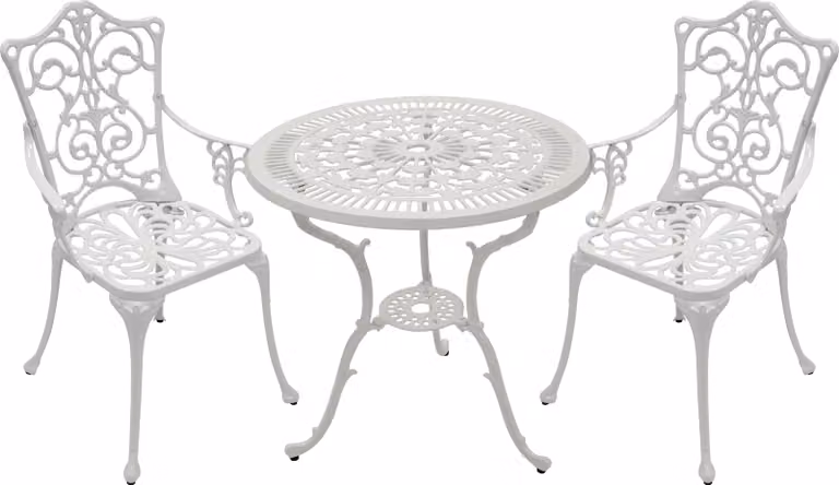 Set da giardino DEGAMO Bistroset, set da salotto in stile Art Nouveau, 3 pezzi, fusione di alluminio bianca, resistente alle intemperie