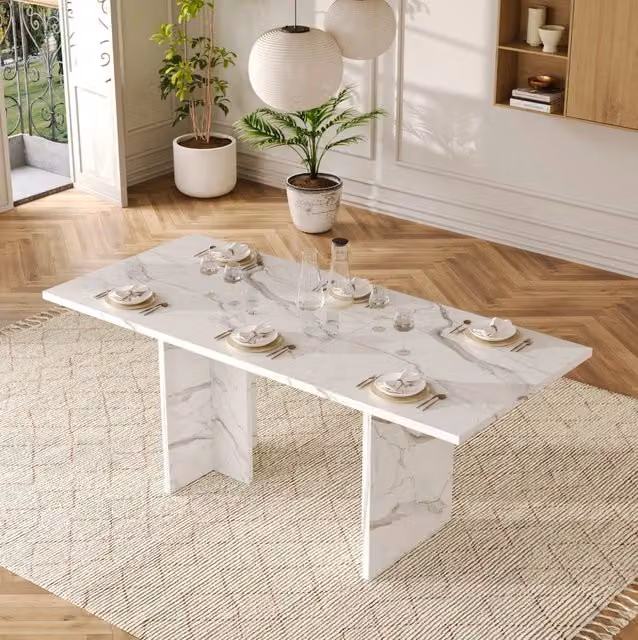 Tavolo da pranzo allungabile 140-180 cm in MDF effetto marmo bianco