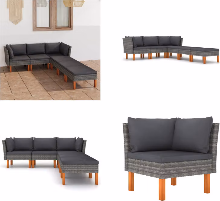 vidaXL set salotto da giardino 6 pezzi con cuscini in poly rattan grigio - Set di divani da giardino - Set di divani da giardino - Set di mobili da giardino - Set di mobili da giardino