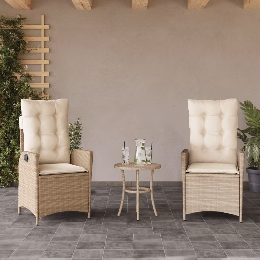 Set di 2 sedie reclinabili da giardino vidaXL in polyrattan beige con cuscini e braccioli