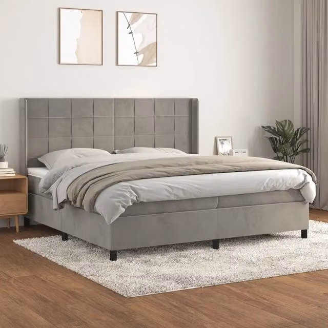 Letto Ibrido vidaXL con Giroletto a Molle e Materasso in Velluto Grigio e Bianco L/P: 200 x 200 cm – 1